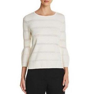 Avec Women's Pointelle Bell Sleeve Top, White, Size Large